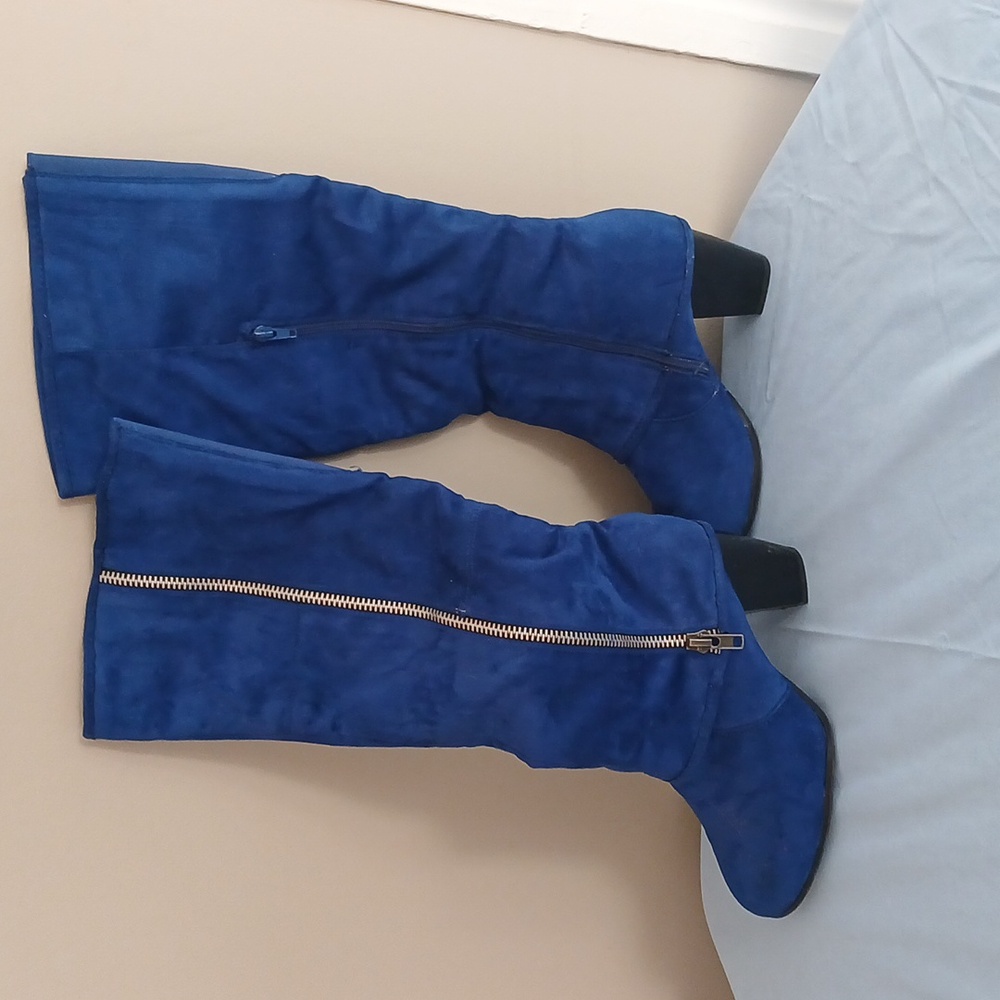 Blue Suede Knee-High Boots